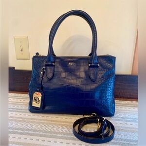 💙 Beautiful‼️ Ralph Lauren navy leather croc
embossed double zip two-way satchel